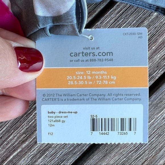 Carter’s Dress Me Up Polka Dot Dress Baby 12 Months Gray Pink Sash Bow Tulle NWT - Picture 7 of 9